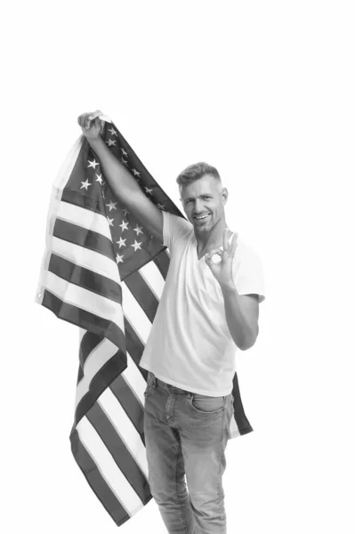 İyimser Amerikan vatandaşı yakışıklı adam, demokratik toplum kavramı — Stok fotoğraf
