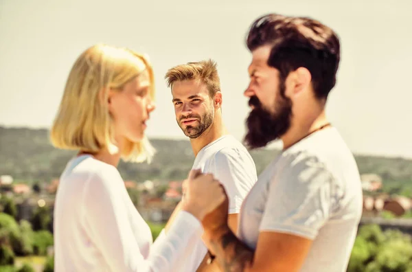 Forever yours. family psychology. relationship problems. couple in love. third wheel man. love triangle. Social problem. Betrayal and divorce. interpersonal relationship. conversation behind — Stock Photo, Image