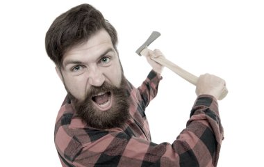 Bundan nefret ediyorum. Beyaz baltalı çılgın adam. Çılgın bakışlı acımasız bir oduncu. Çılgın modunda sakallı hippi baltayla tehdit ediyor. Çılgın psikopat.