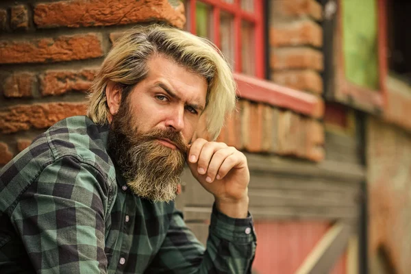 Man attractive well groomed facial hair. looking so charismatic. brutal man with stylish haircut. mature guy outdoor. fashion and beauty. male casual style. hipster lifestyle concept