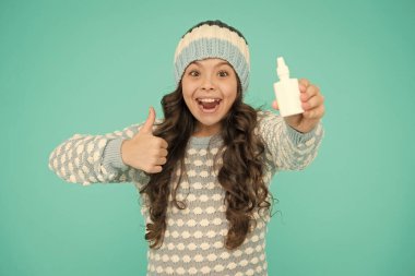 Perfect treat. Dont miss out on benefits. healthcare in winter. happy child with nasal drops. say no to flu. kid treat runny nose with nasal spray. free your stuffy nose. no addiction to medicals clipart