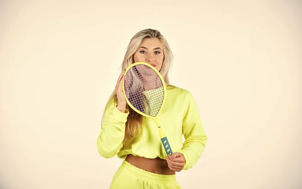 Satisfied with work out. professional tennis player. world tennis tour. full of success. sportswear and equipment. tennis player prepare to match. woman play tennis at court. focus on racket hit ball