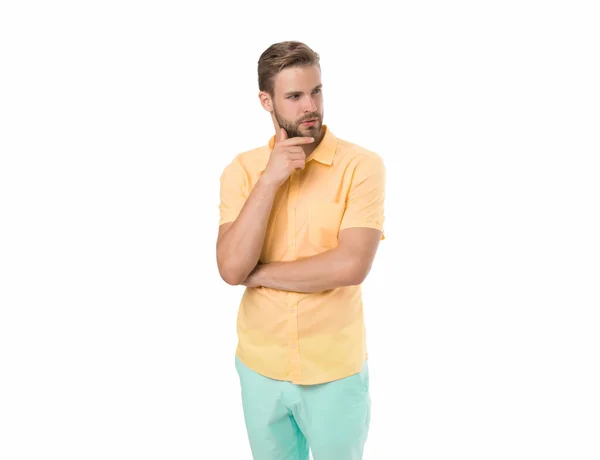 Casual comfortable outfit. Modern style. Spring collection. Casual style. Man posing confidently. Man attractive in casual shirt. Fashion model wear casual shirt. Feel comfortable in simple outfit — Stock Photo, Image