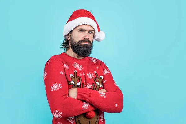 Holiday atmosphere. merry christmas. seasonal xmas sales. bearded mature man wear knitted sweater. ready for celebration. prepare for winter holidays. party fun. happy new year