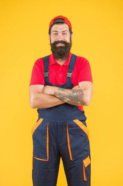 happy bearded man electrician repair and fix, assistant