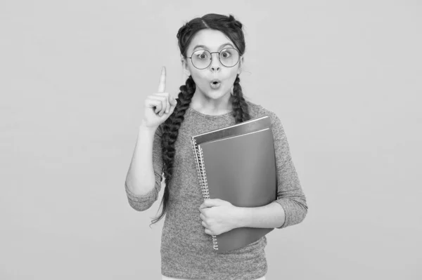 Zomer educatief programma. Koop schoolboeken. Privé-onderwijs. Schattig lachend schoolmeisje. Meisje klein schoolmeisje. Leerling met vlechten die naar school gaan. Schoolmeisje dagelijks leven. Neem boek uit de bibliotheek — Stockfoto