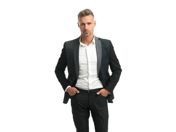 Building stylish wardrobe. Businessman wear suit isolated on white. Capsule wardrobe — Stock Photo, Image