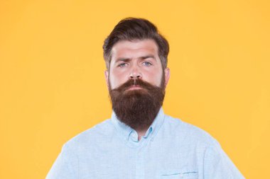 Mükemmel sakal şekli. Sakallı, beyaz bir hippi. Olgun berber ustası. Berber dükkanı ve kuaför konsepti. Erkek saç stili ve güzellik. Beyaz gömlekli vahşi sakallı adam. Profesyonel şef.