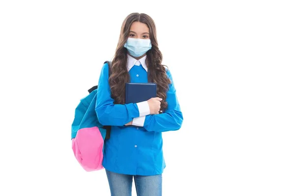 Couverture scolaire bouche et nez avec masque facial empêchant la propagation du covidé-19, sécurité du coronavirus — Photo