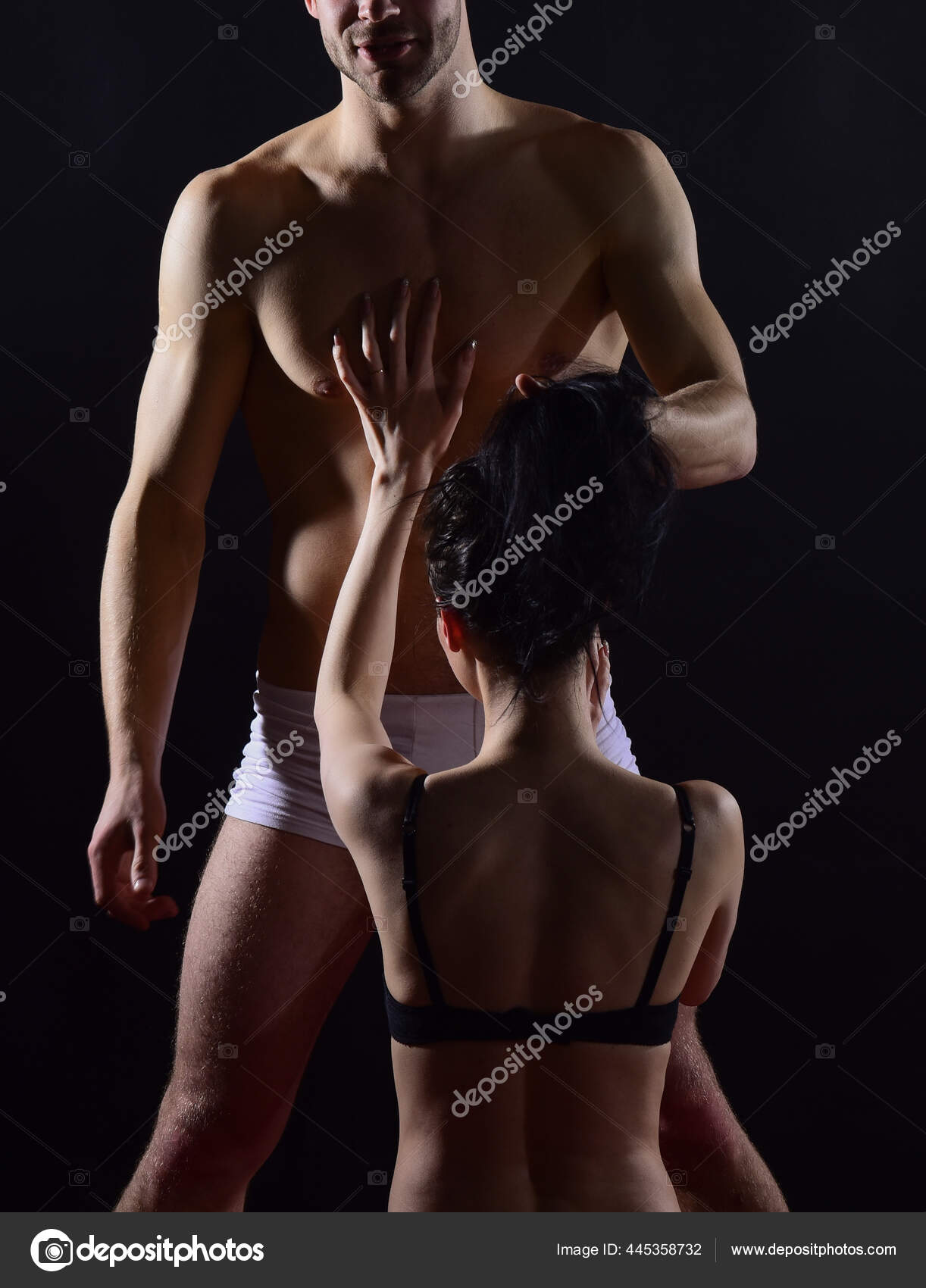 Sensual couple in love of girlfriend and boyfriend lovers having sex foreplay with undressed sexy body, sex dating Stock Photo by ©stetsik 445358732 photo