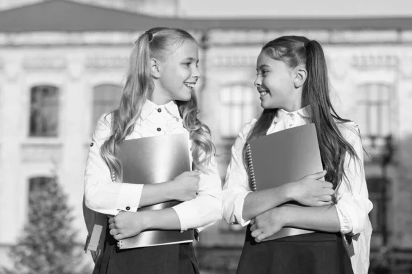 Hermanas niñas estudian juntas en la escuela, concepto de niños inteligentes — Foto de Stock