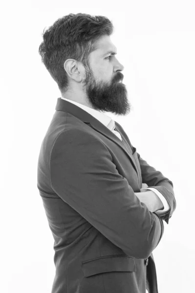 Bruut en met een baard. Hipster met bruut baardgezicht. Kapperszaak. Brutale blik van zelfverzekerde zakenman. Baard man draagt formele stijl. Heren mode en stijl. Dresscode — Stockfoto