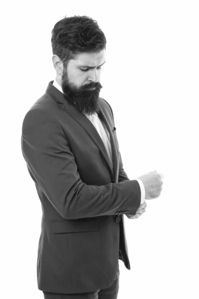 Confident businessman handsome bearded man in formal suit. Business people. Businessman concept. Brilliant lawyer. Successful businessman well groomed appearance. Serious motivated entrepreneur — Stock Photo, Image