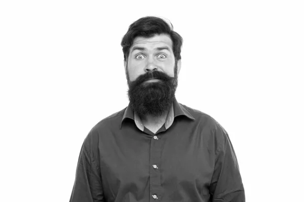 Homem barbudo surpreendente com barba elegante cabelo desgaste moda camisa verde isolado no branco, casual — Fotografia de Stock