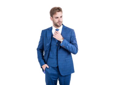 Zeki ve şık. Avukatlar mavi takım elbise giyerek kravat takarlar. İş usulü. Resmi giysi