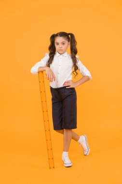 Keşif sapı. Eğitim ve okul konsepti. Boyut ve boyut. Büyük cetveli olan tatlı bir öğrenci. Geometri dersi. Okulun sevimli öğrencisi geometri okuyor. Çocuk okulu üniforması. Cetvel.