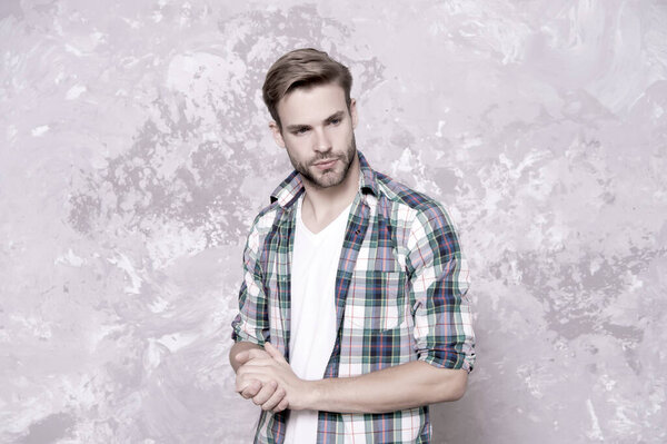 Always good looking guy. Facial care. Charismatic guy. Handsome unshaven man. Male beauty standards. Barber salon. Barbershop hairdresser. Skin care routine. Fashion model. Cool man. Stylish man