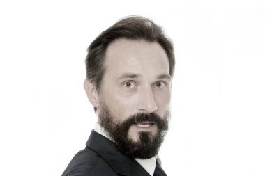 Olgun ve deneyimli bir girişimci. Sakallı ve bıyıklı bir erkek. Yaklaş. İş adamları kıyafet yönetmeliği. İş tarzı görünüş. Klasik iş adamı resmi giysileri. Yetersiz ifade kavramı