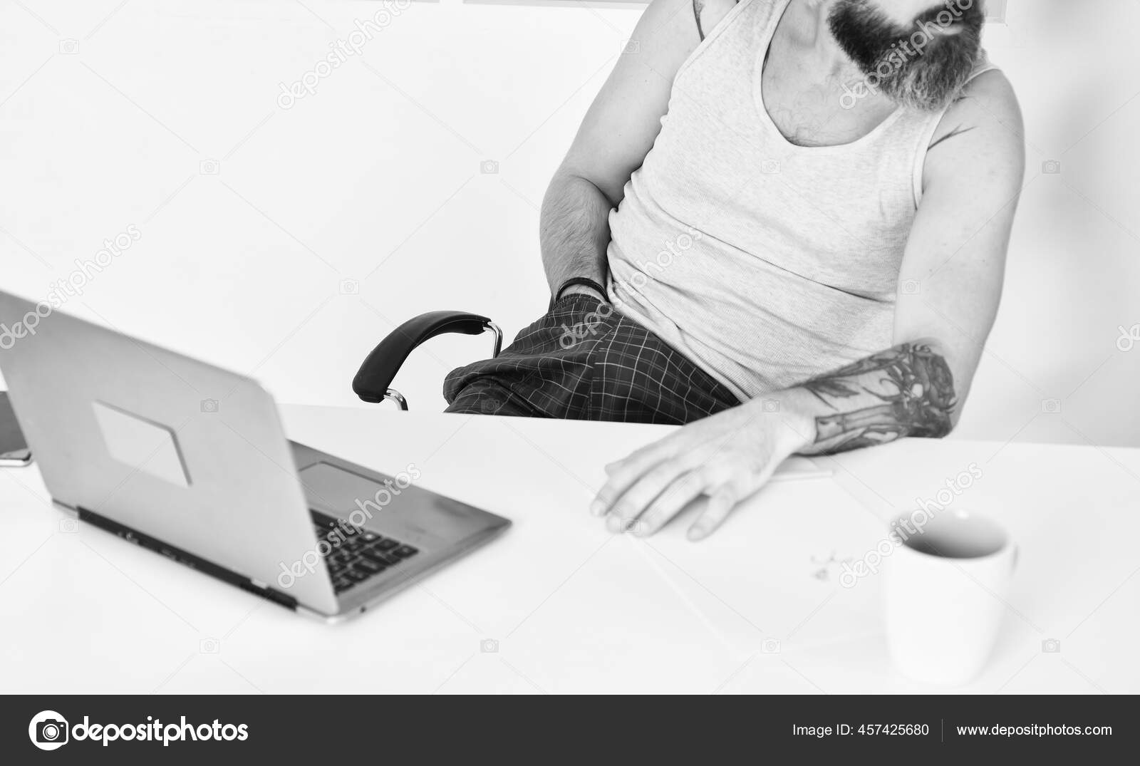 Touching himself. Unrecognizable man watching pornography and masturbating. Online porn video. Digital world. Sex erotic movies. Pleasure and satisfaction