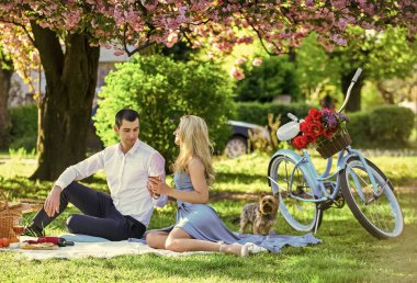 Kırsal kesimde romantik günbatımı pikniğinin tadını çıkaran çekici bir çift. Romantizm konsepti. İlham verici duygular. - Şerefe. Yıldönümünü kutlayalım. Güneşli bir günde şarap içen çift. Şarap içen sevimli bir çift.