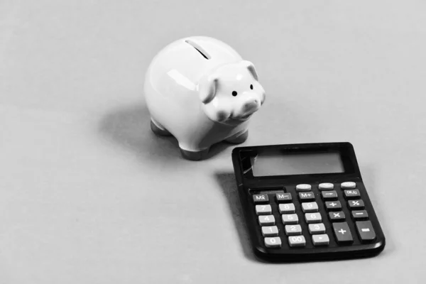 Taxes and fees concept. Tax savings. Piggy bank money savings. Investing gain profit. Pay taxes. Calculate taxes. Piggy bank pig and calculator. Taxes and charges may vary. Accounting business