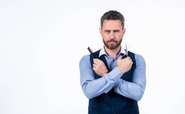 Yakışıklı adam tarak ve berber makası, fotokopi alanı, berber dükkanı