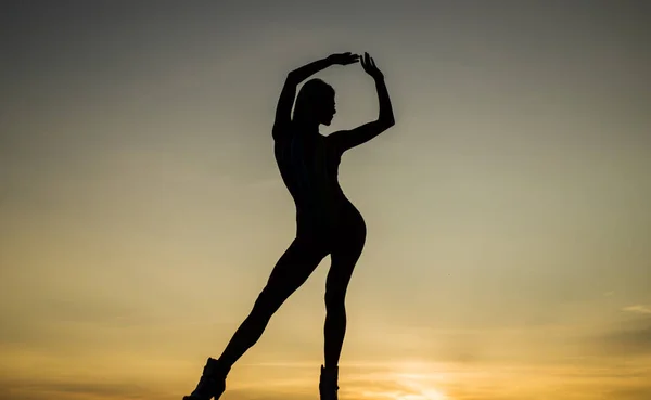 Silhouet van sensuele vrouw dansen in de schemering, verbeelding — Stockfoto