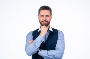 Resmi giyinmiş yakışıklı bir adam beyaz, iş adamı izole edilmiş.