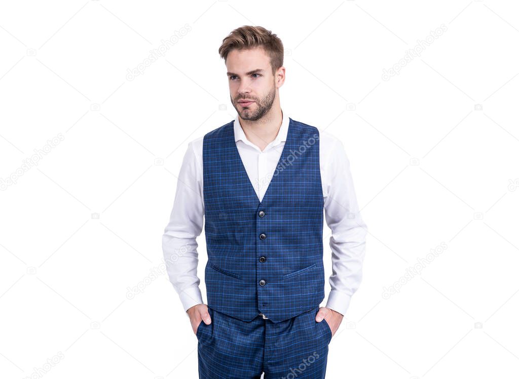 A master of style. Stylish man isolated on white. Wearing formal style. Formalwear