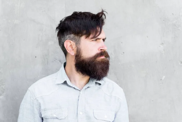 Ernst zelf. Gebaarde man. Volwassen hipster met baard. mannelijke gezichtsverzorging. mannelijke kapper mode zorg. brutale man met baard. Z 'n stijl. Modeportret van de mens. Haar- en baardverzorging — Stockfoto