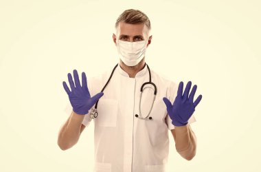 Ellerin temiz. Koronavirüs salgınında hijyen. Bilim adamı virüs aşısı yarattı. Salgın karantina salgını. Coperid-19 ve sağlık hizmetleri. Solunum maskeli adam. Güvenlik kostümlü terapist.