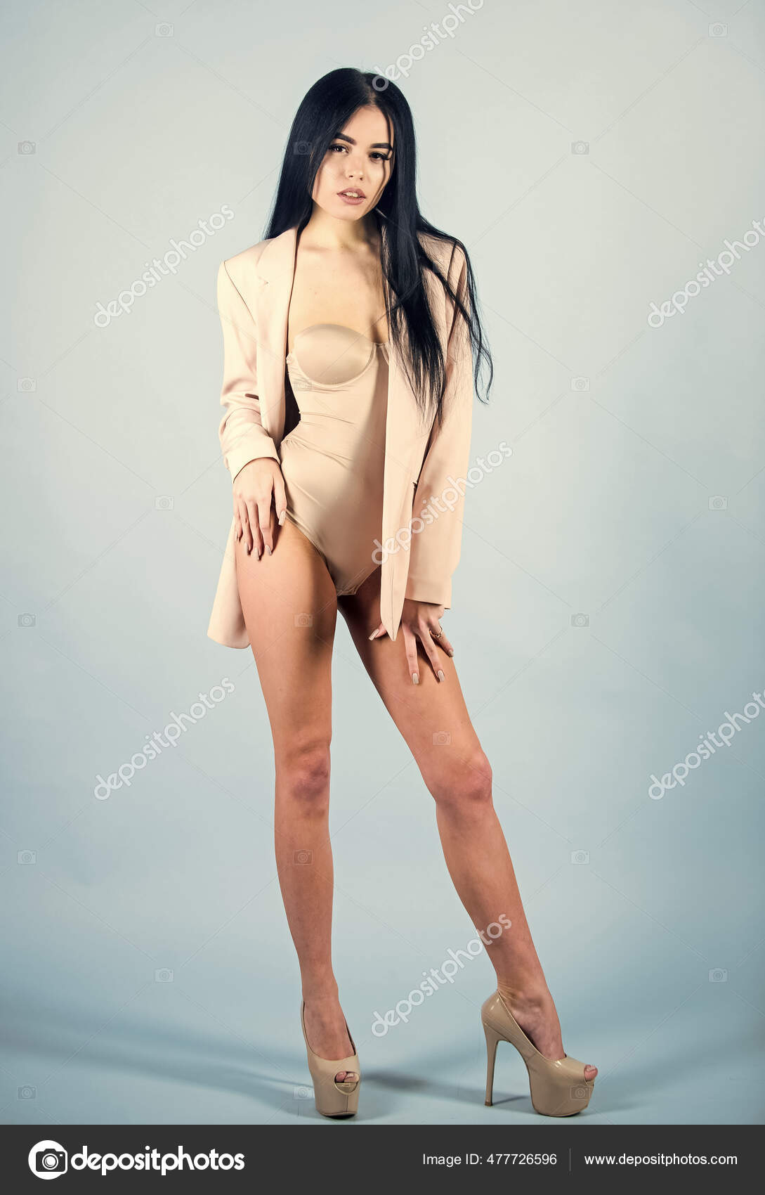 Woman sexy long legs playful mood