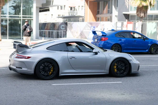 Long Beach, California USA - April 11, 2021: grey Porsche 911 GT3 RS. side view. — стоковое фото