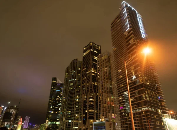 Towerblocks lit up in night city of Miami, USA — Foto de Stock