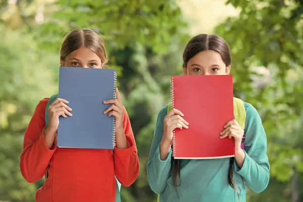 Verkrijg meer kennis. Kleine kinderen bedekken gezichten met boeken. Kleine boekwormen. Bibliotheekboeken. Fictie en non-fictie boeken. Kinderliteratuur. Zomerleeslijst. Geniet van het lezen boeken — Stockfoto