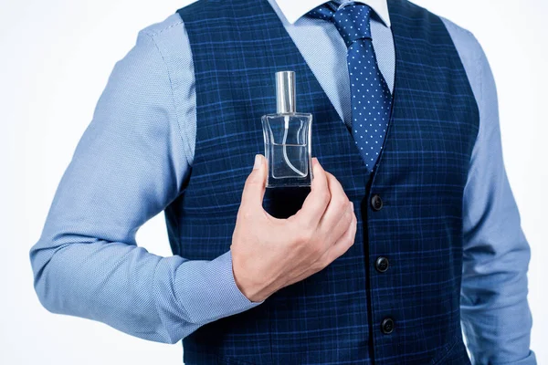 Mi elección. tipo recortado sugieren botella de colonia de moda. hombre recortado elegir perfume — Foto de Stock