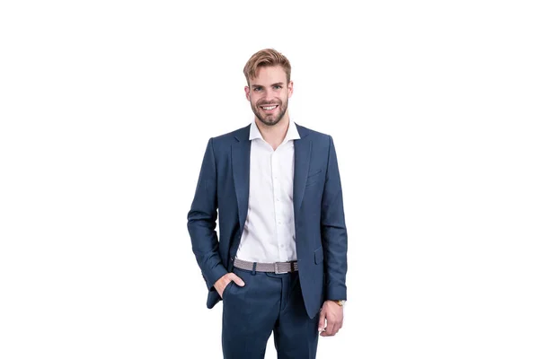 Successful man in businesslike suit. professional entrepreneur manager. male formal fashion. — Stock Photo, Image