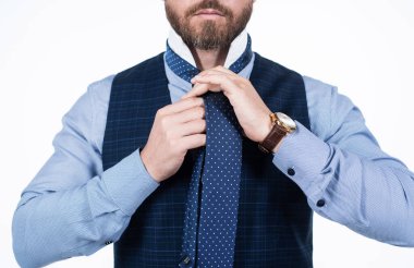 Çok iyi görünüyorsun. Kesilmiş CEO kol saati takıyor. Patron beyaz üzerine izole edilmiş.