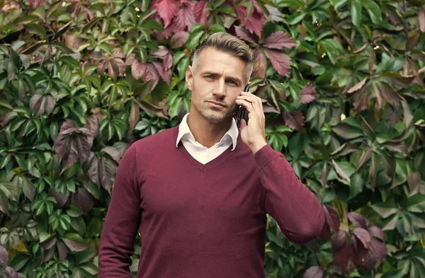 Tüylü seksi adam telefonda konuşuyor, konuşuyor. — Stok fotoğraf