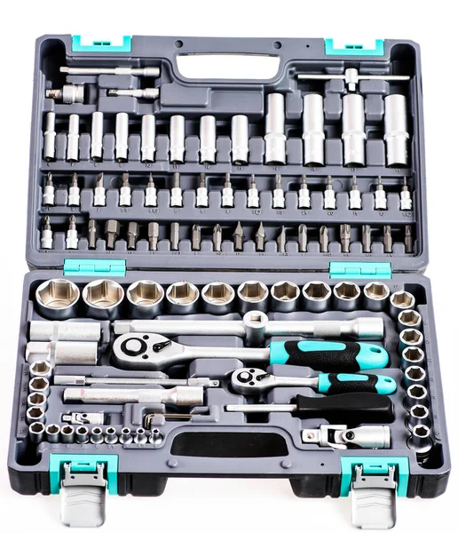 Kit de herramientas perfecto. llave de zócalo de cromado o llave inglesa en caso compacto. pro conjunto de herramientas. Herramienta Torx Socket Drive Sockets Set. Kits de conductor de trinquete. Acero cromado vanadio. polivalente —  Fotos de Stock