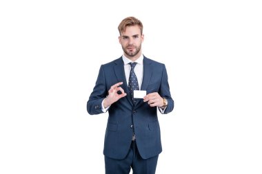 En iyi teklif. Başarılı CEO kolay bankacılık kar ödemesi öneriyor. Yakışıklı adam gösterisi..