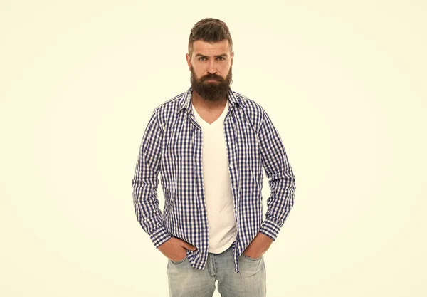 Hipster masculino maduro seguro aislado en blanco, estilo casual — Foto de Stock