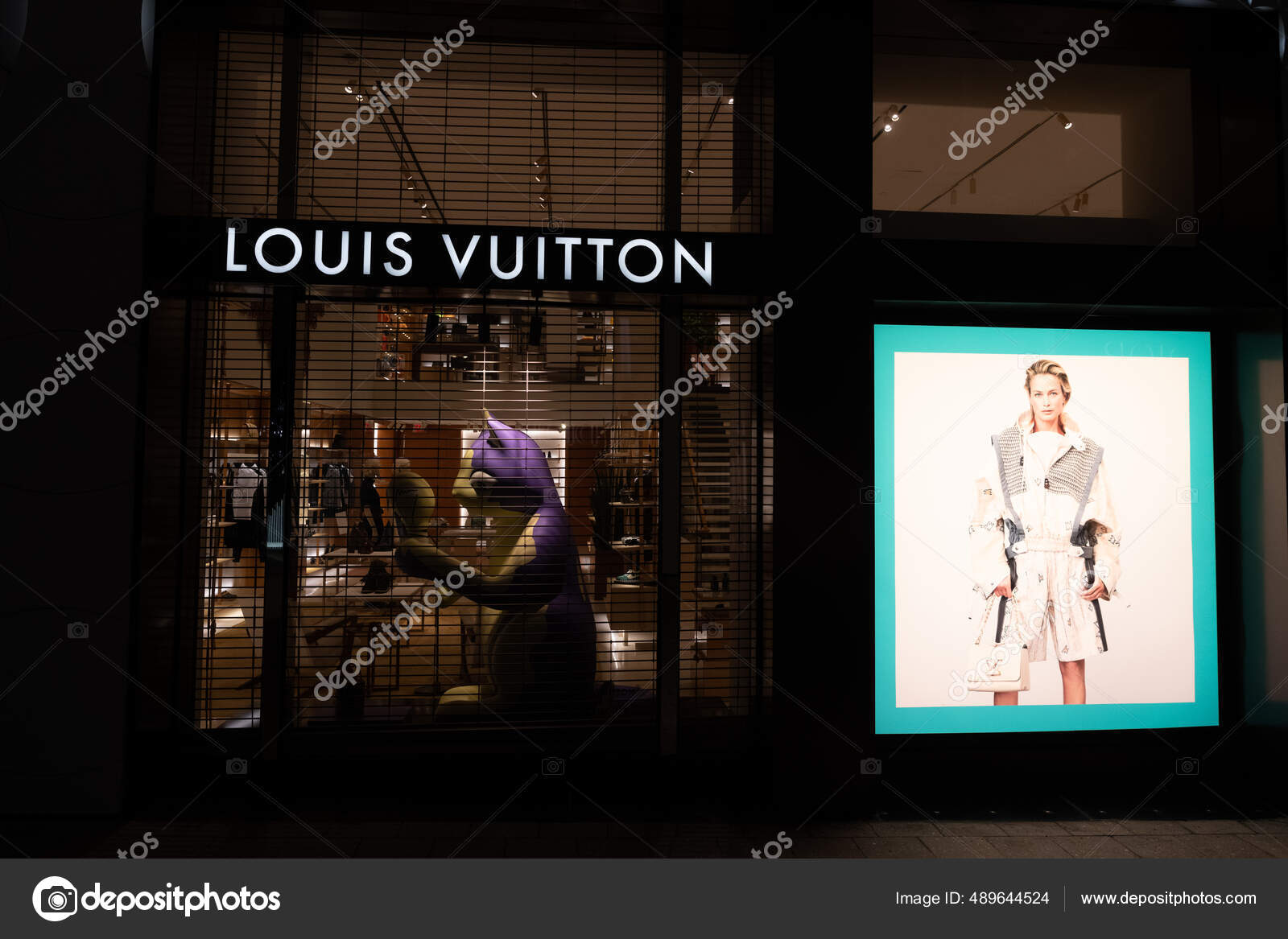 Miami, USA - March 20, 2021: Louis Vuitton night storefront at
