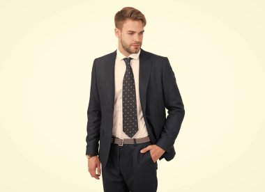 Formalite icabı profesyonel girişimci saçlarını beyaza, ofis hayatına göre taramış.