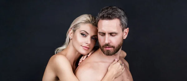 Sexy couple in love. passion and desire. sensual woman embrace naked man. — 스톡 사진