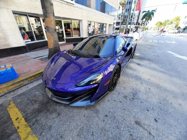 Los Angeles, California USA - March 24, 2021: blue McLaren Automotive Limited 570s top corner view. — Photo