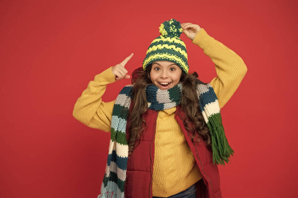 Happy winter holidays. enjoy weather and softness. cozy sweater. autumn season fashion. teenage girl in woolen garment. warm clothing trends. childhood happiness. kid wear knitwear accessory apparel