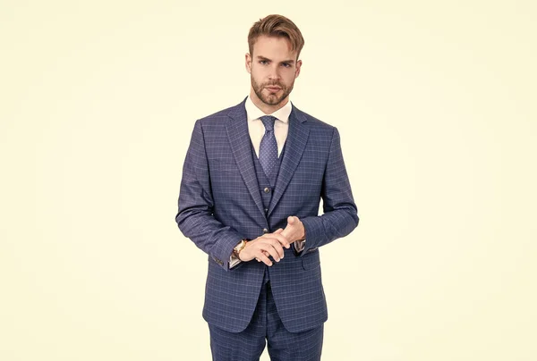 Alto-falante desgaste moda azul terno com gravata no formal estilo de negócios formalwear, elegante — Fotografia de Stock