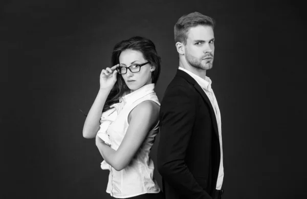 Entrepreneurship activities for individuals. Business couple dark background. Sexy woman and handsome man in formalwear. Business relationship. Job and work. Profession and occupation — Stock Photo, Image