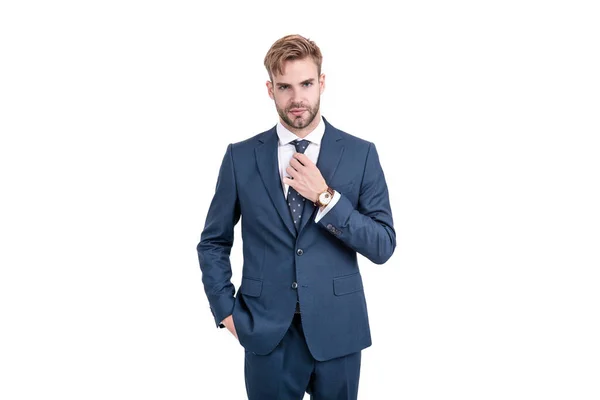 Successful man in businesslike suit. professional entrepreneur manager. male formal fashion. — Stock Photo, Image